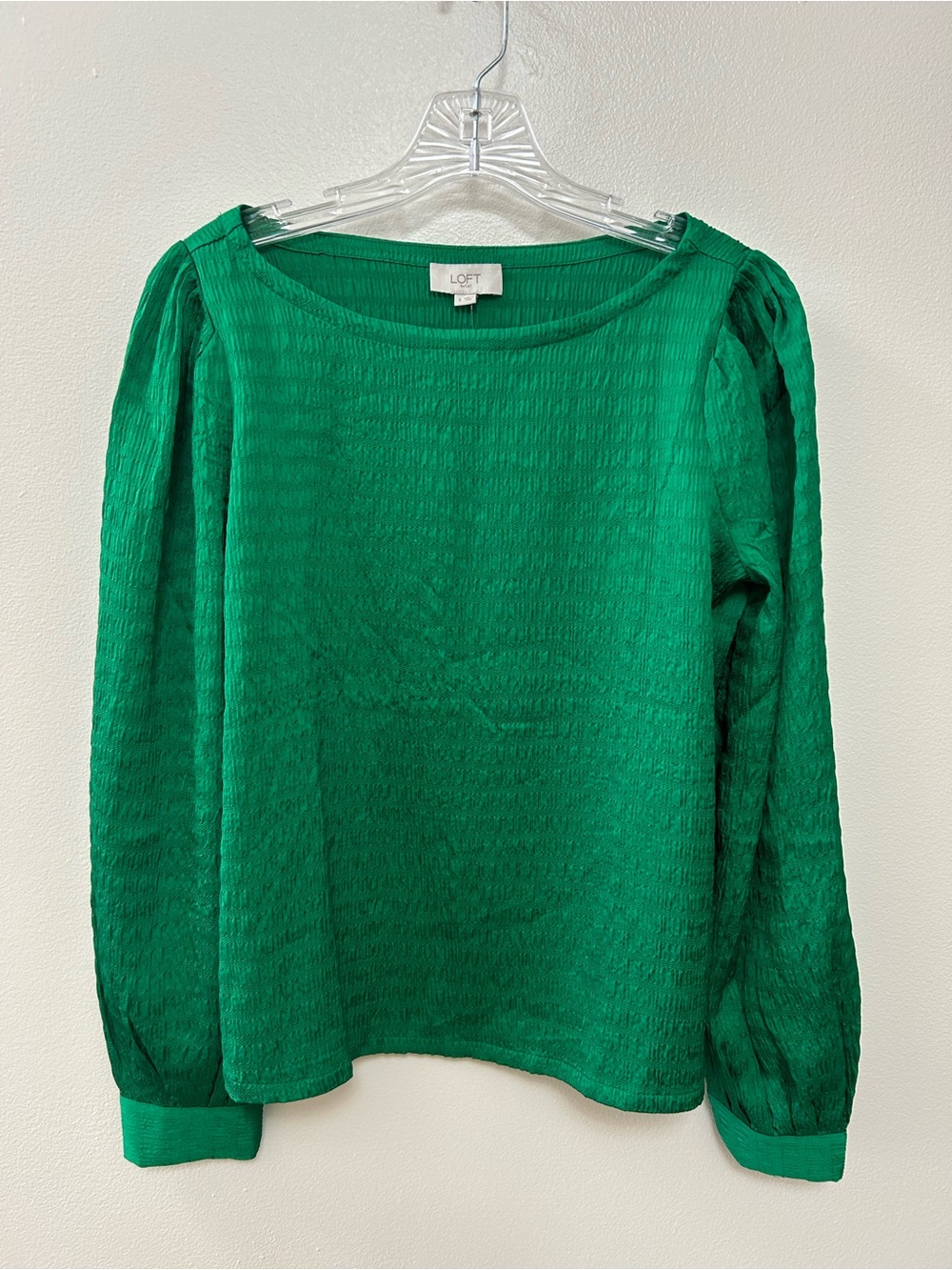 LOFT vibrant Green Crinkle Textured Long Sleeve Blouse Size-S